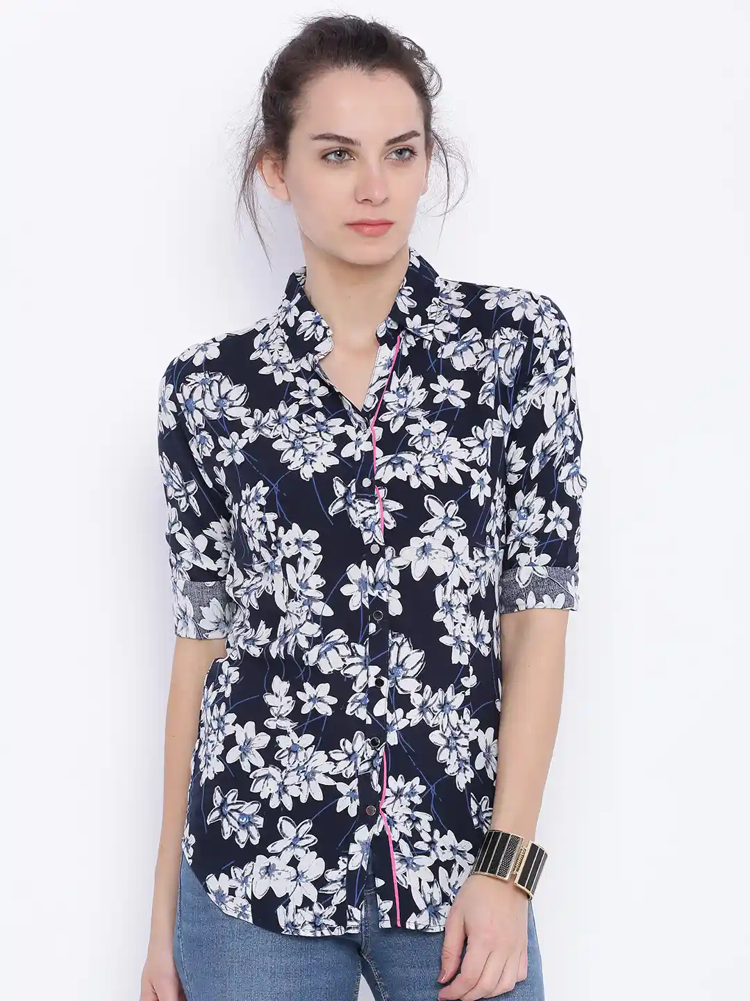 Buy Deal Jeans Women Navy White Floral Print Shirt Shirts for - Main Image