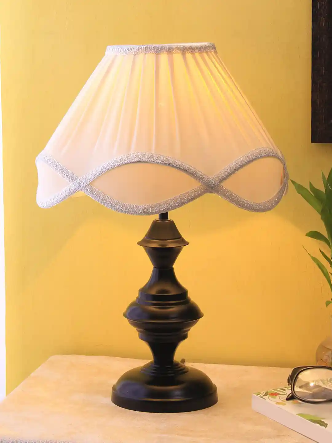 Devansh Off White Black Iron Traditional Bedside Standard Table Lamp