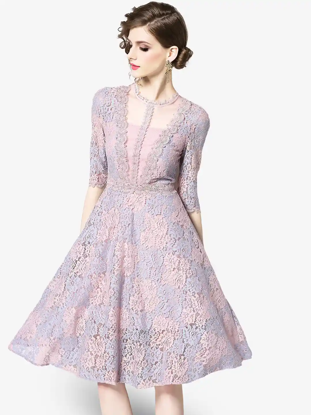Buy JC Collection Women Pink Blue Floral Lace Fit Flare Dress