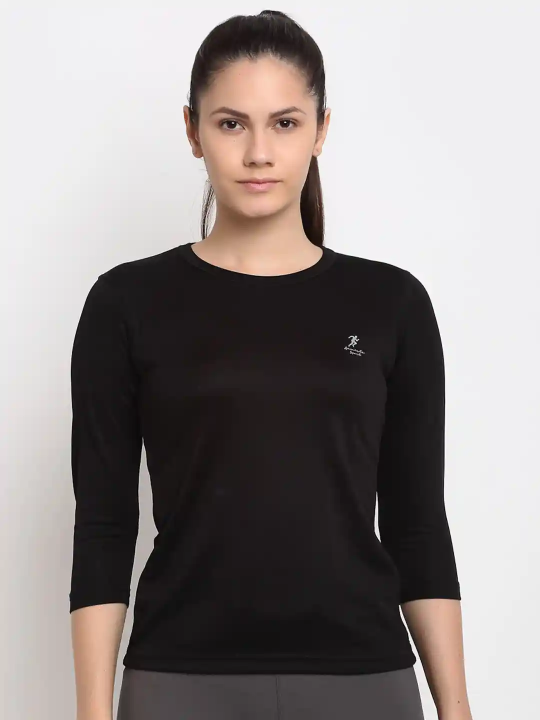 ARMISTO Women Black Slim Fit Anti Microbial Dri-FIT Sports T-shirt