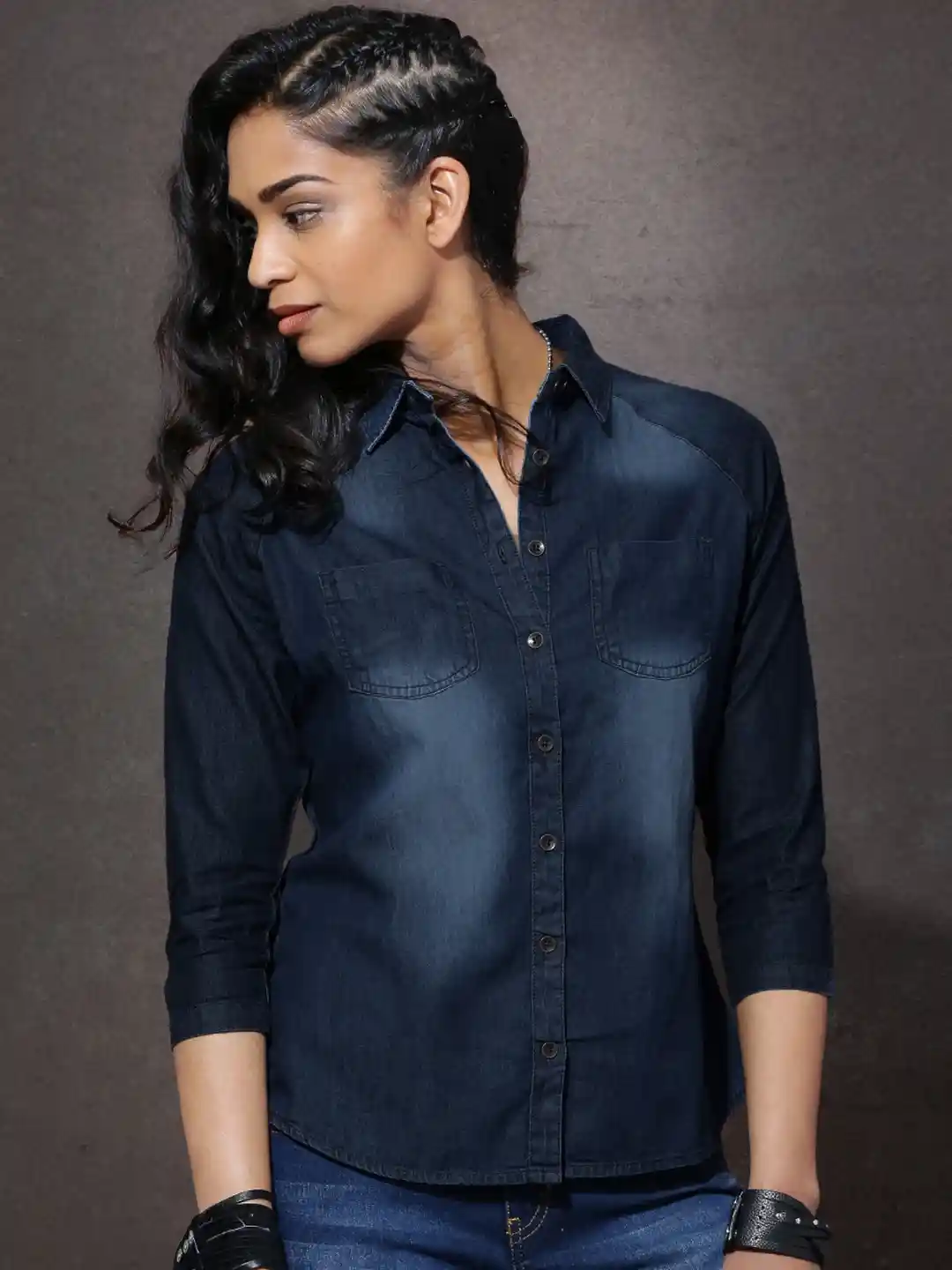 Buy Roadster Women Blue Regular Fit Faded Denim Shirt Shirts for