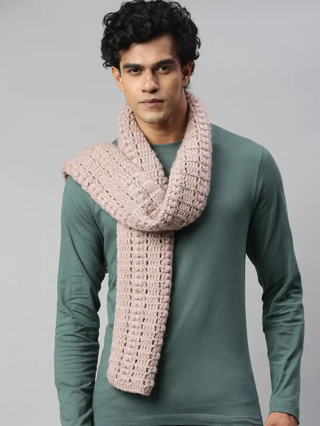 Buy Magic Needles Unisex Beige Knitted Scarf Scarves for Unisex - Main Image