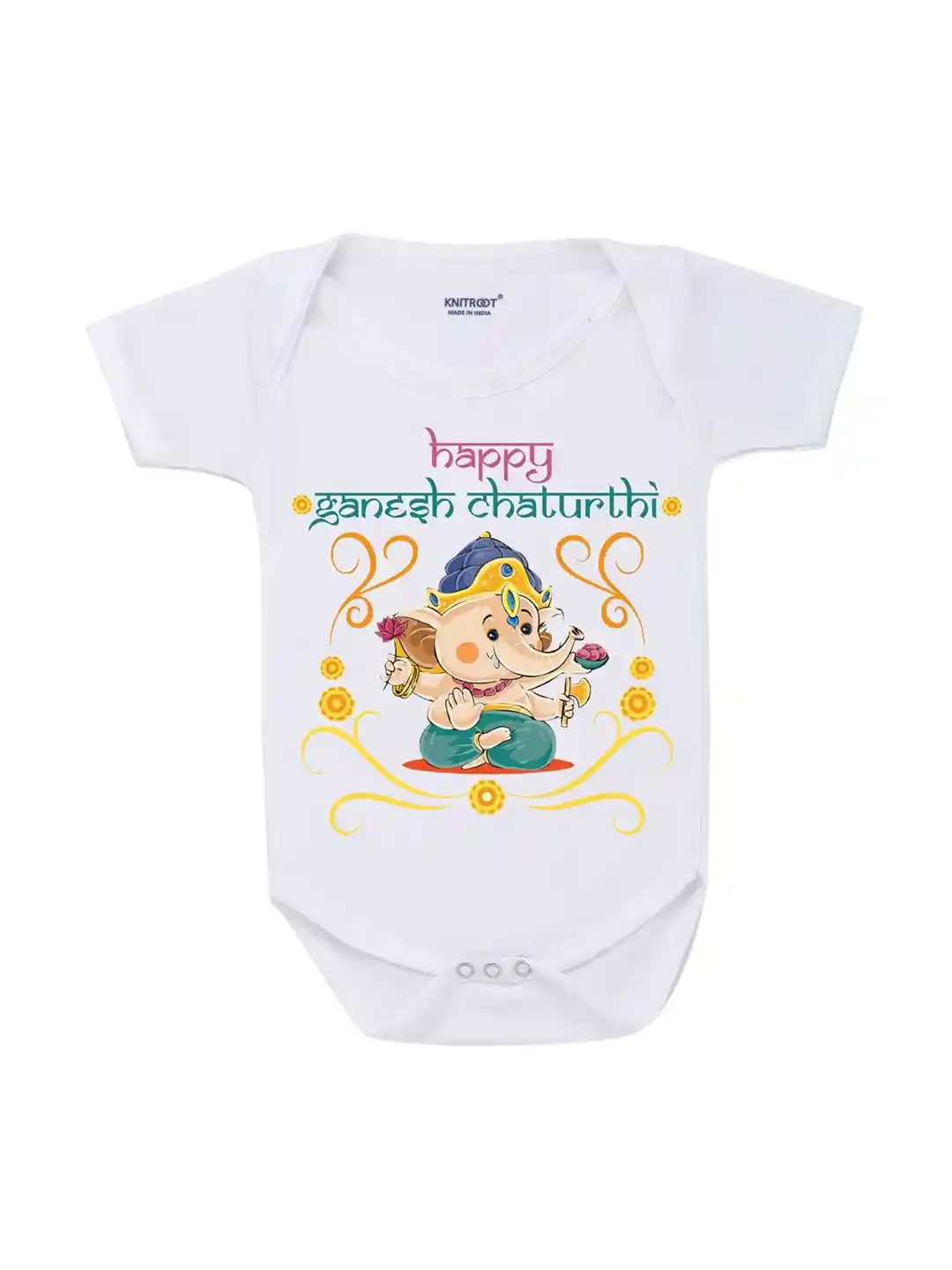 Buy KNITROOT Kids White Ganesh Chaturthi Rompers Rompers for