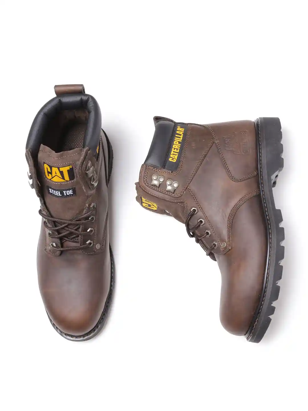 Buy CAT Men Coffee Brown Second Shift Steel Toe Leather Boots