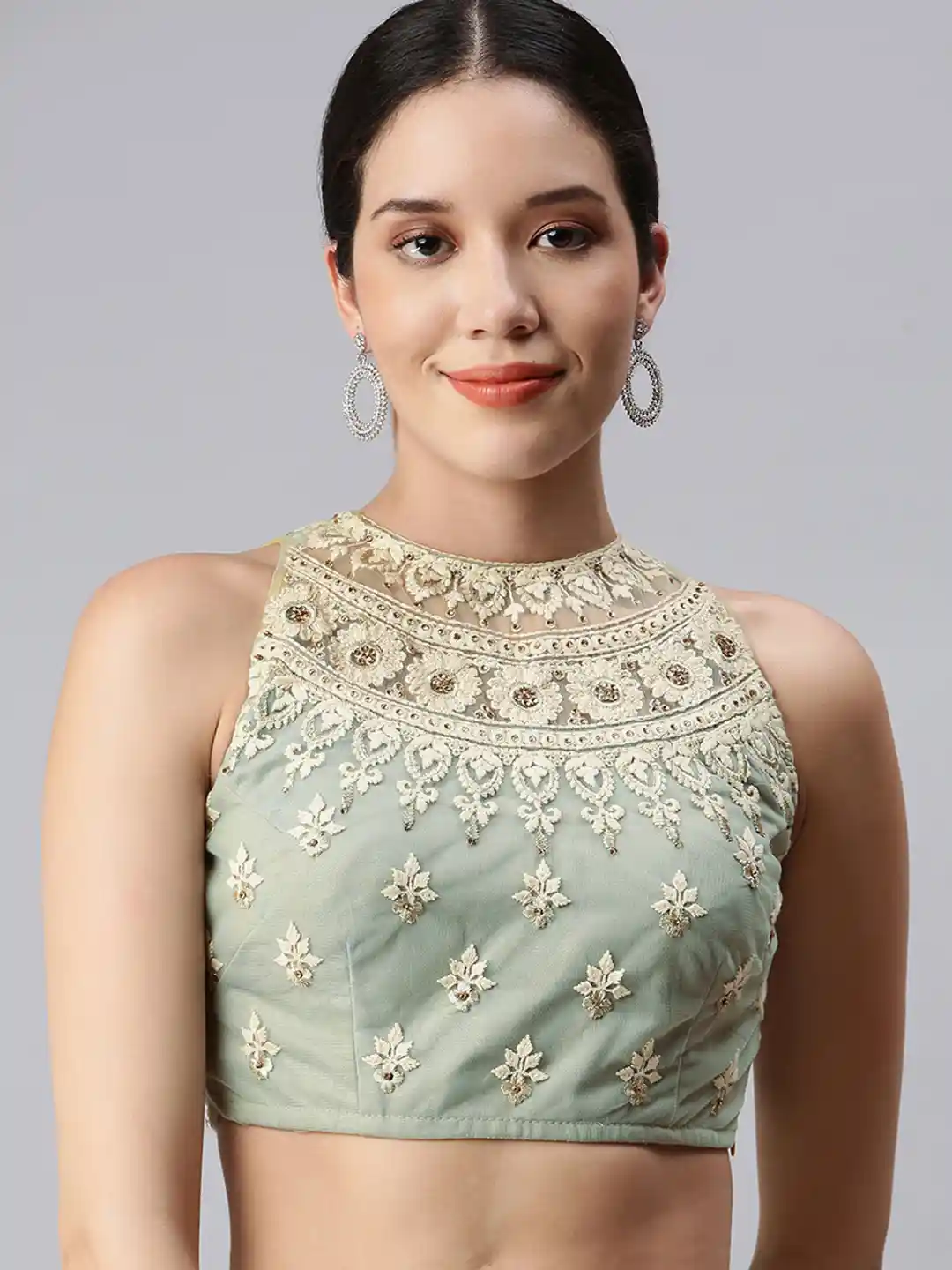 Buy flaher Women Grey Embroidered Net Saree Blouse Saree Blouse