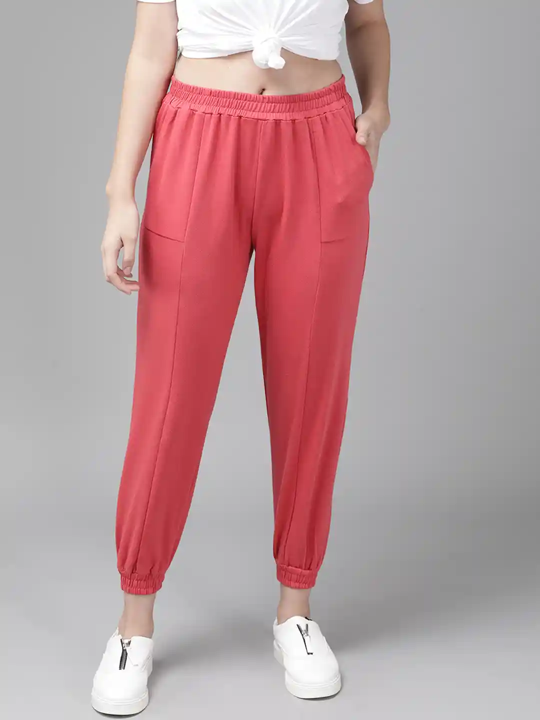 Buy Roadster Women Red Solid Straight Fit Cropped Joggers Track