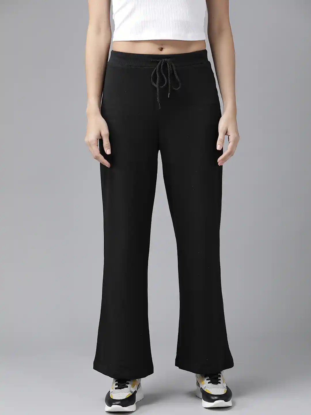 Buy Roadster Women Black Solid Wide Leg Fit Track Pants Track