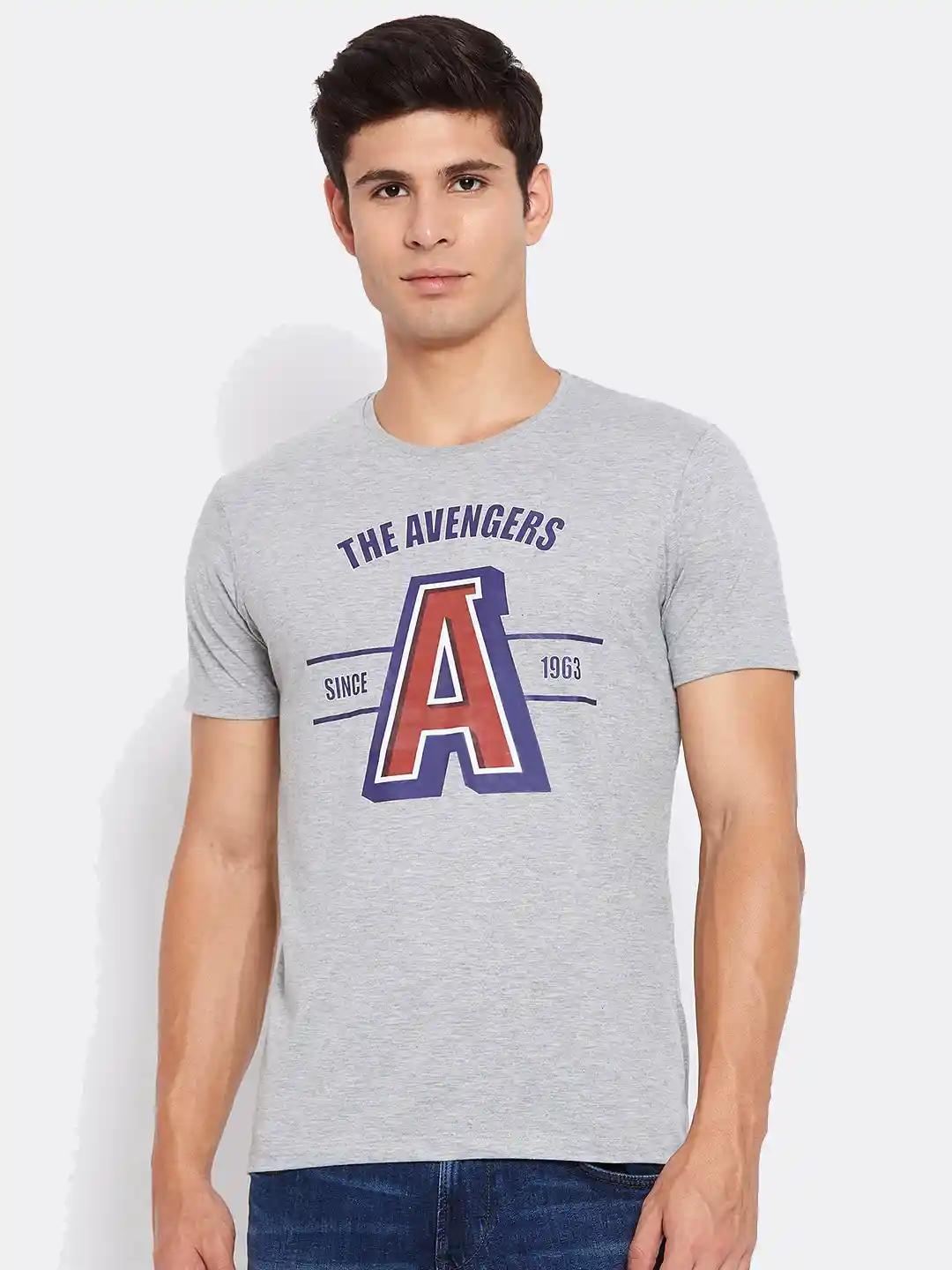 Marvel by Wear Your Mind Men Grey Typography Printed T-shirt - Main Image