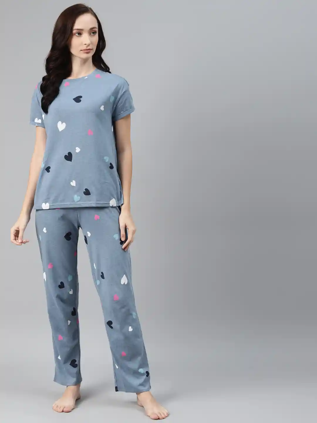 Buy Marks Spencer Women Blue Black Heart Print Pyjama Sets