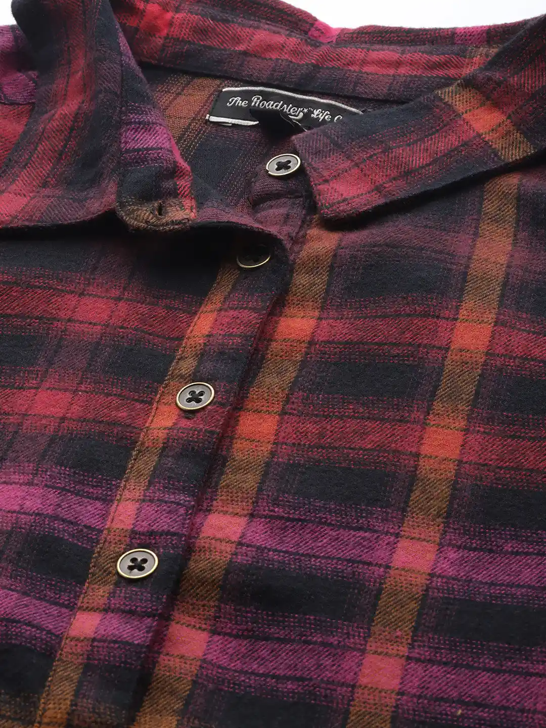 Buy Roadster Women Black Pink Pure Cotton Checked Casual Flannel