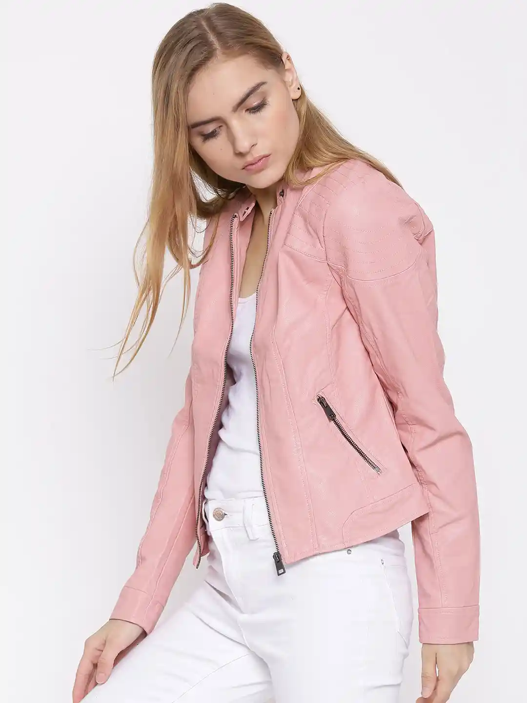 Buy Vero Moda Pink Faux Leather Biker Jacket Jackets for Women