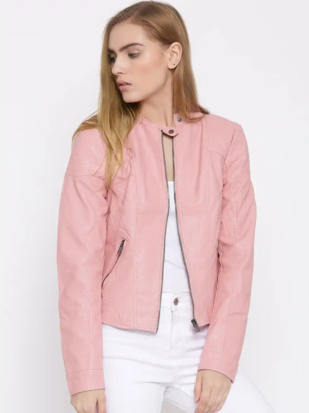 Buy Vero Moda Pink Faux Leather Biker Jacket Jackets for Women