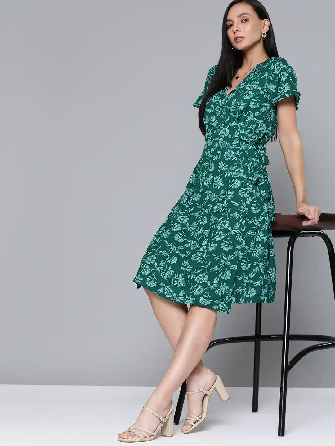 Buy Chemistry Green Floral Print Wrap Dress Dresses for Women - Main Image