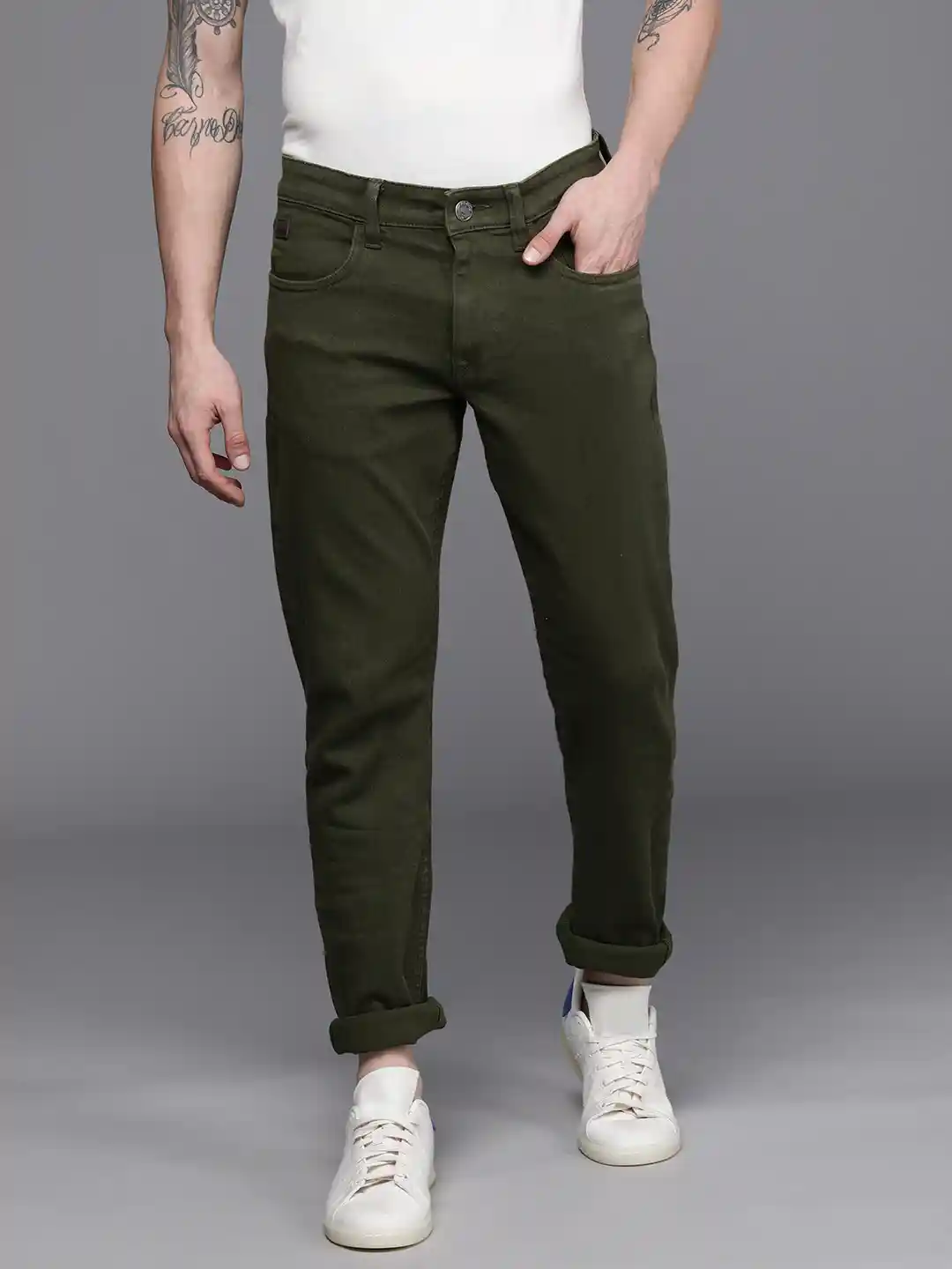 Buy WROGN Men Olive Green Slim Fit Stretchable Jeans Jeans for