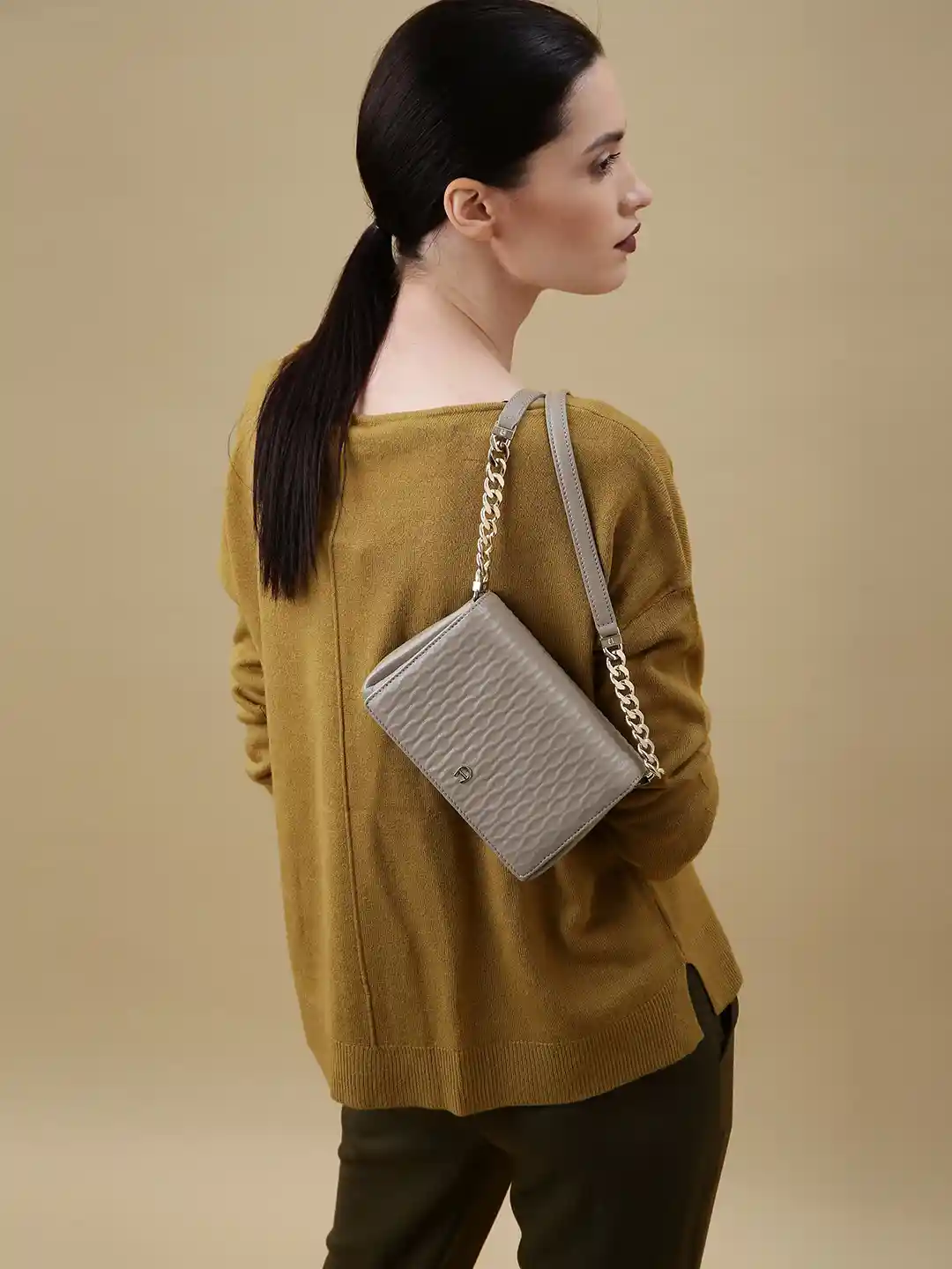 Buy AIGNER Taupe Olivia Neat Leather Sling Bag Handbags for