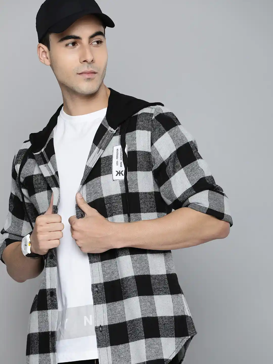 Buy Kook N Keech Men Black White Checked Oversized Pure Cotton