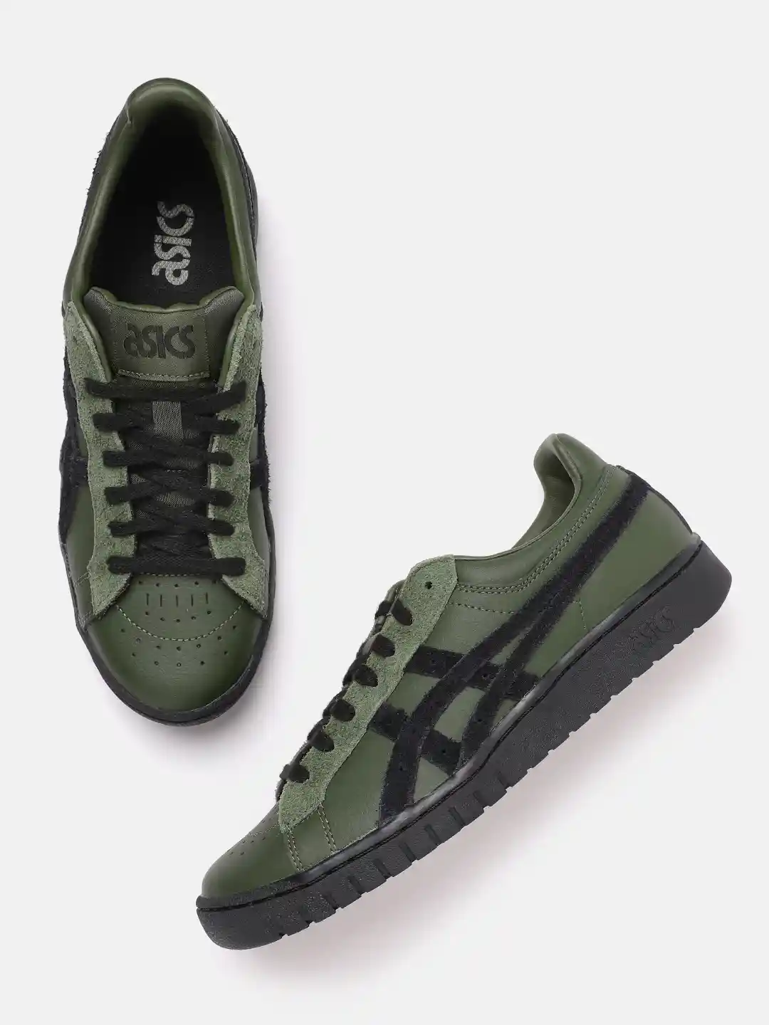 Buy ASICS Men Olive Green Black Gel-PTG Solid Leather Sneakers