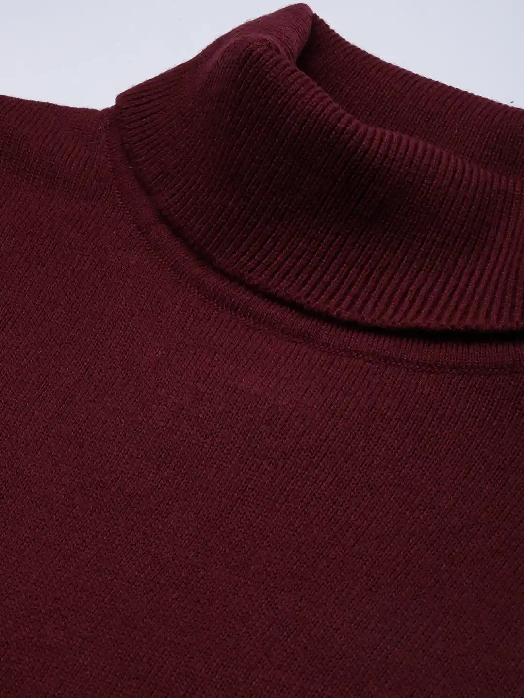 WROGN Men Maroon Solid Turtle Neck Pullover