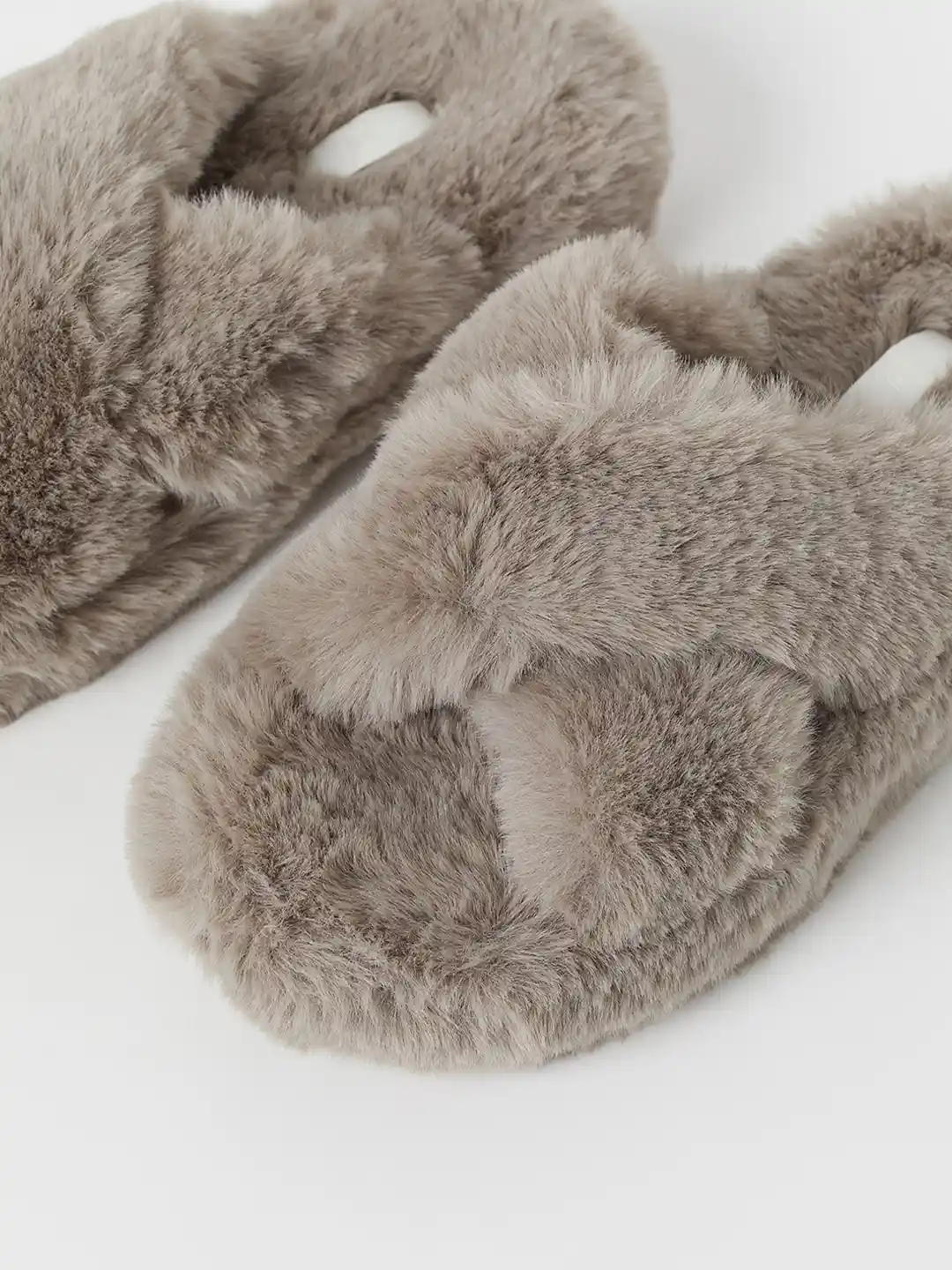Buy H&M Womens Grey Faux Fur Slippers Flip Flops for Women