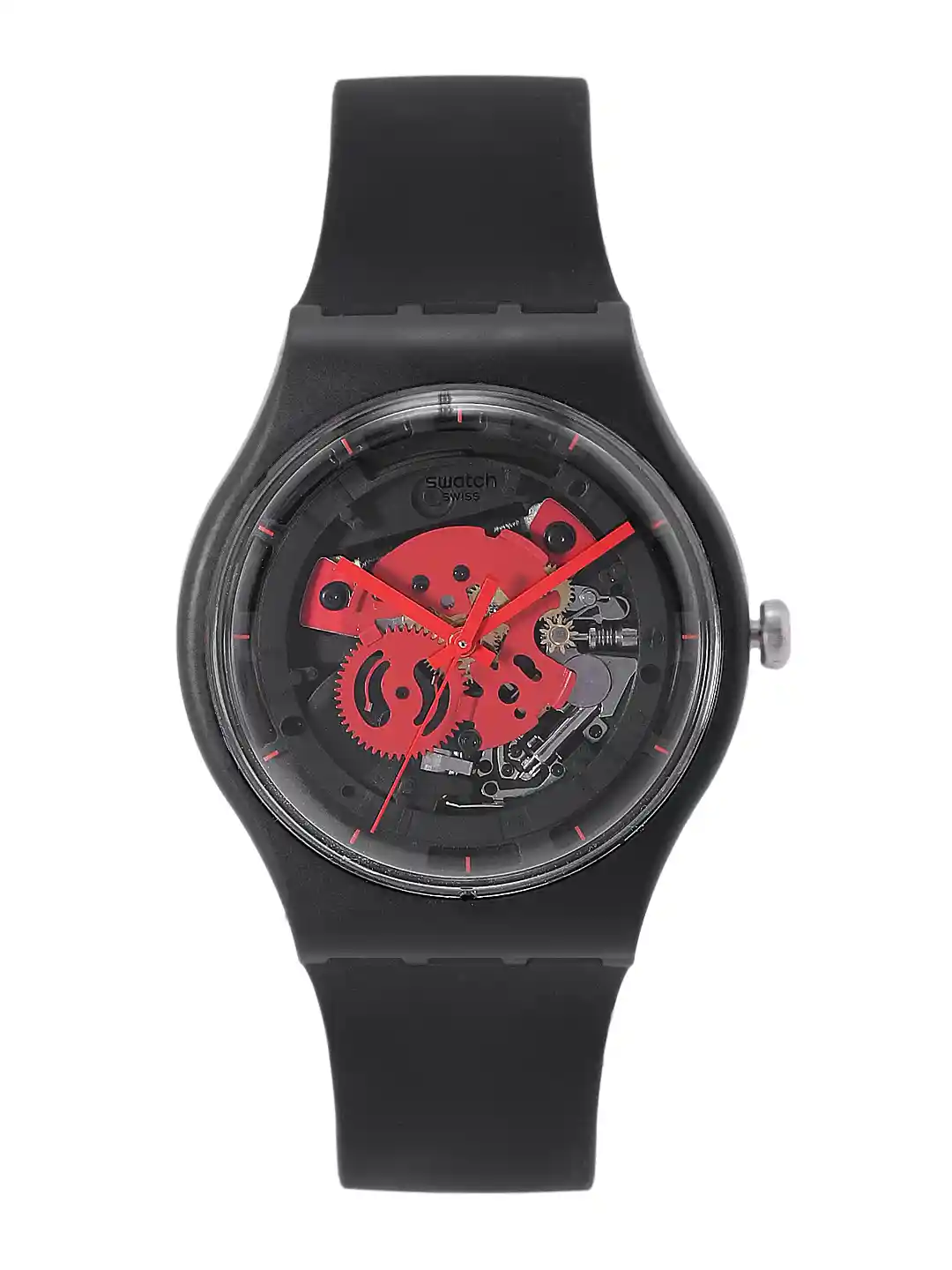 Buy Swatch Unisex Transparent Patterned Dial Black Straps