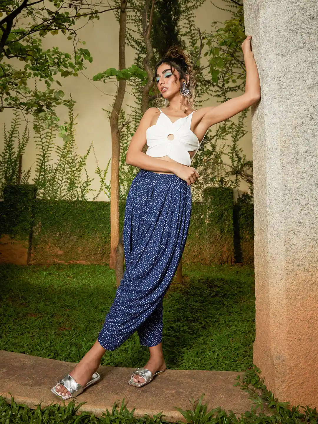 low rise blue and white pants womens