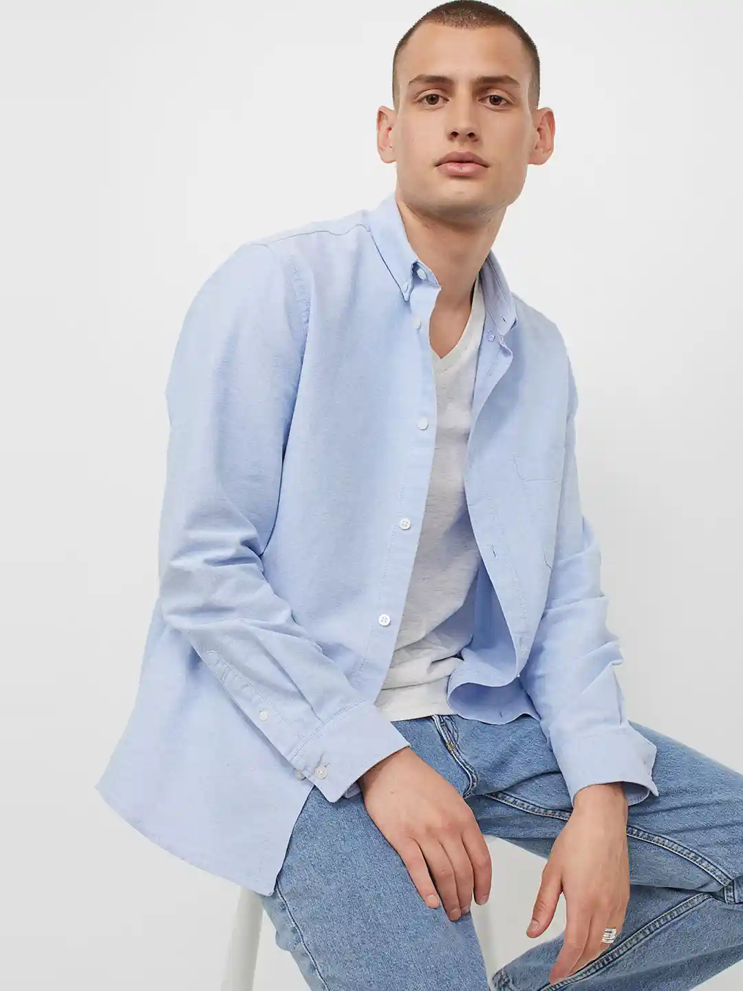 Buy H&M Men Blue Pure Cotton Oxford Shirt Shirts for Men