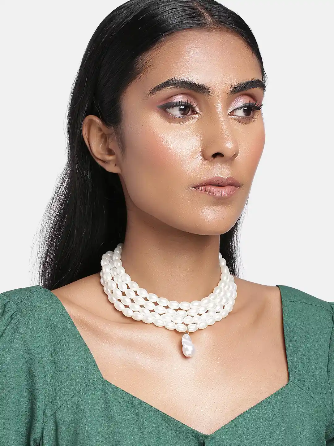 Buy Peora White Pearl Beaded Vintage Multistrand Choker Necklace
