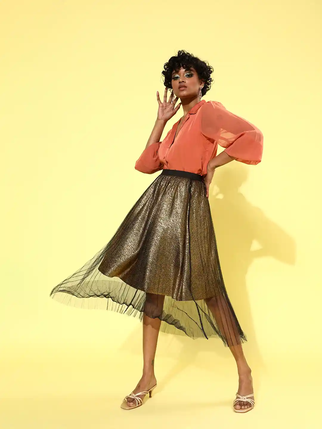 Buy KASSUALLY Women Stunning Gold Solid Tulle Skirt Skirts for