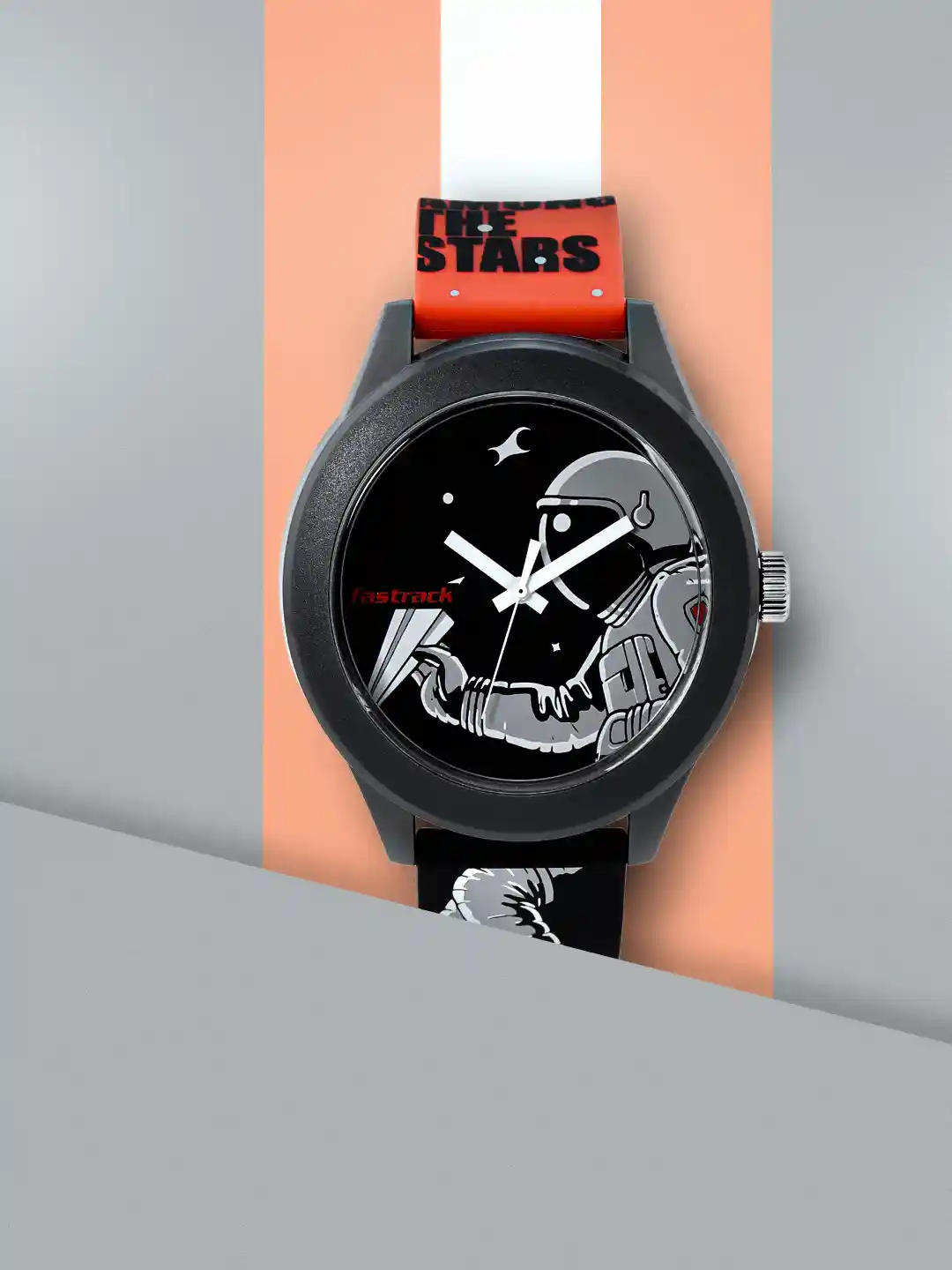 Buy Fastrack Unisex Black Tees Space Analogue Watch 38003PP25