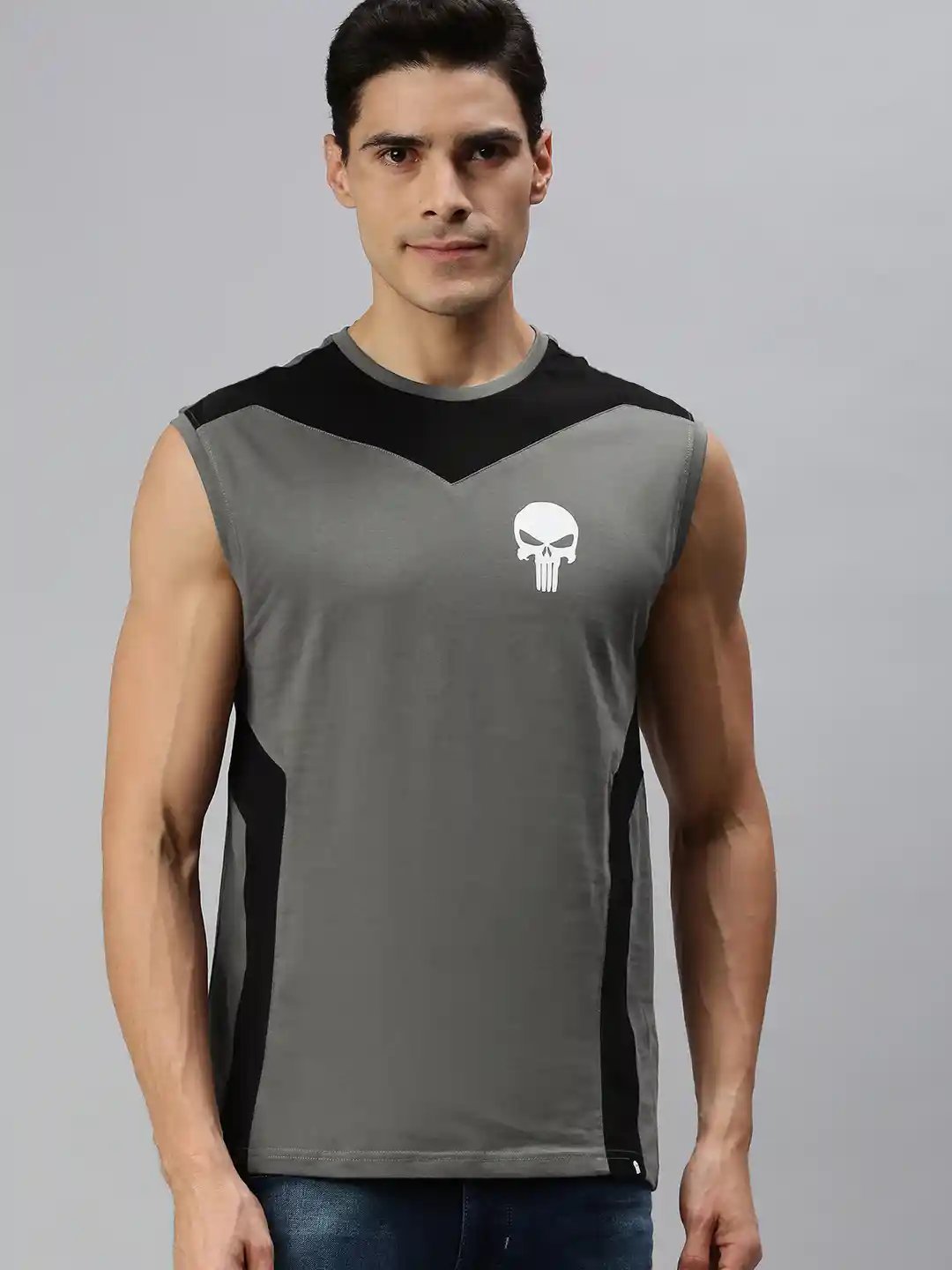 Buy The Souled Store Men Grey Black Punisher Logo Printed Slim