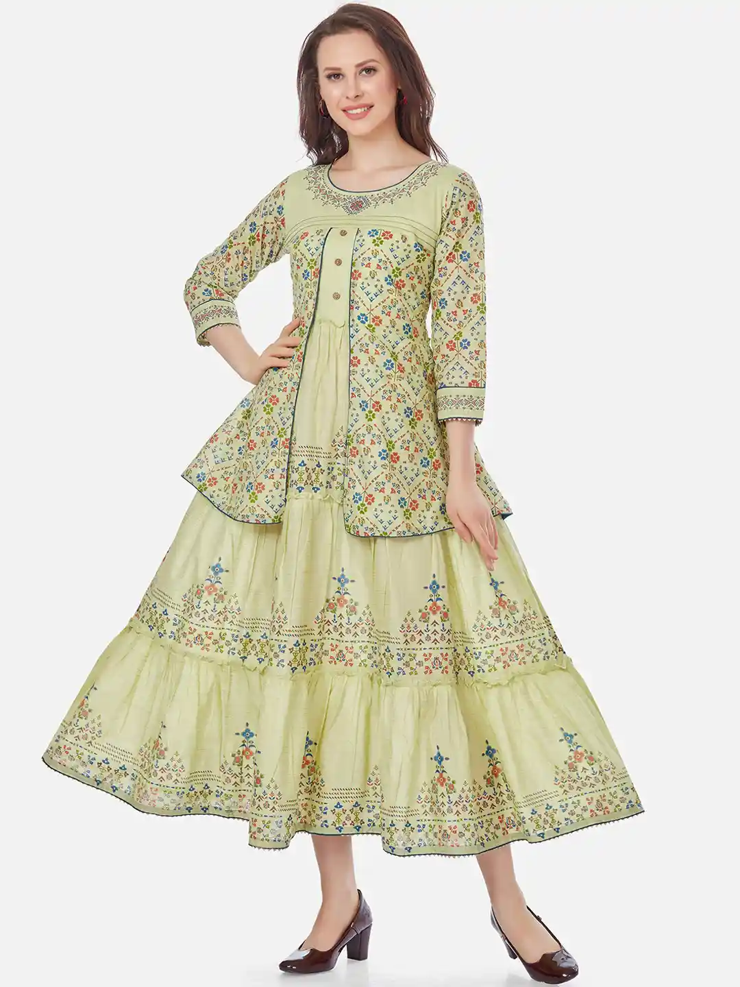 Buy Kiana House Of Fashion Green Ethnic Motifs Maxi Dress With