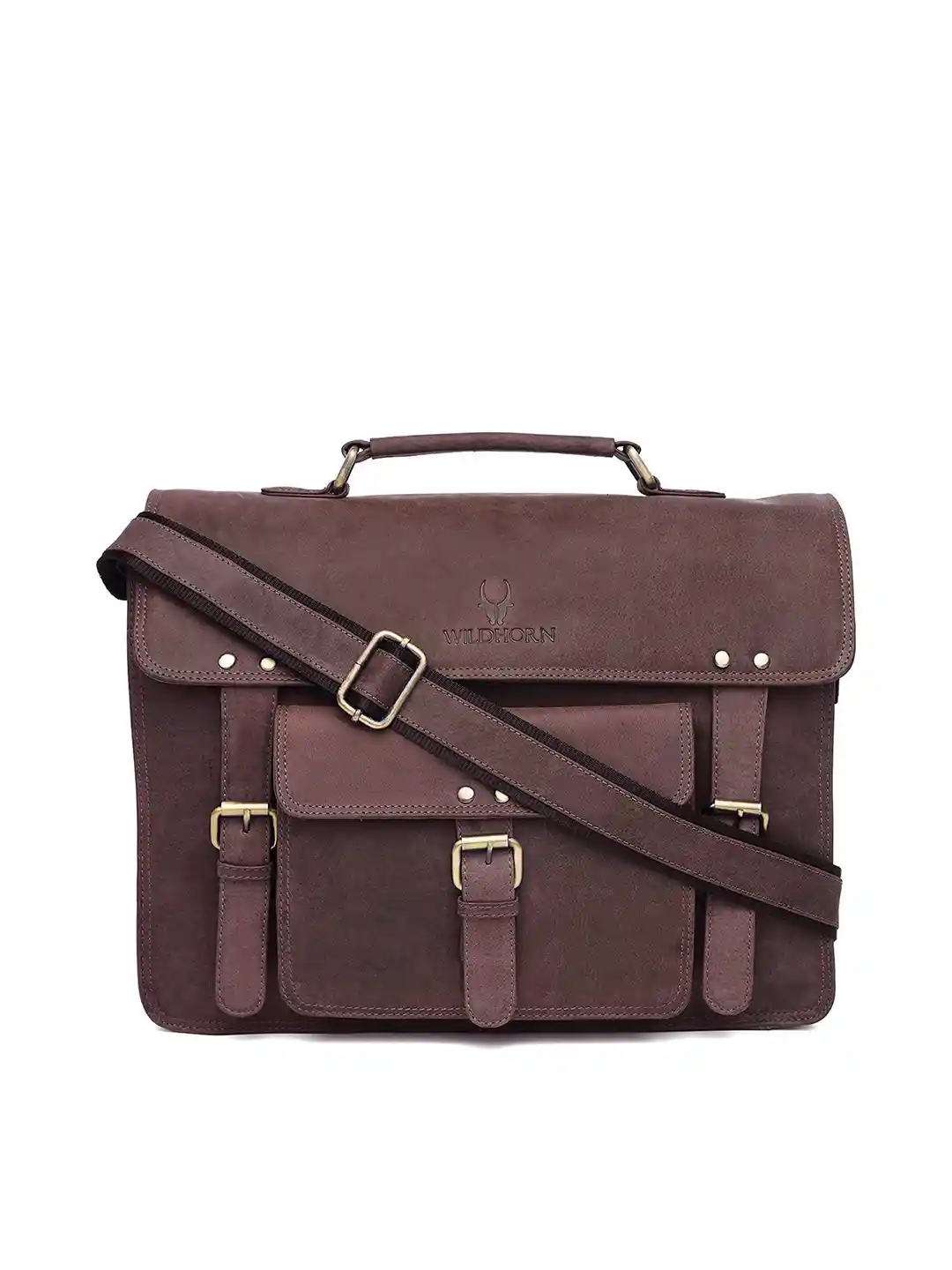 WildHorn Men Brown Solid Genuine Leather Laptop Bag