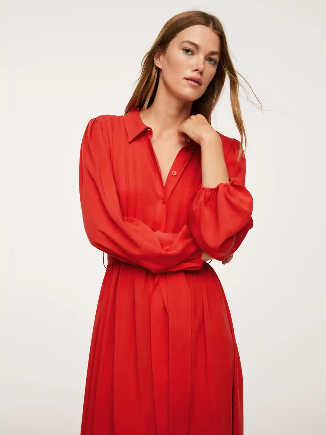 Buy MANGO Red Solid Shirt Midi Dress Dresses for Women 15274218