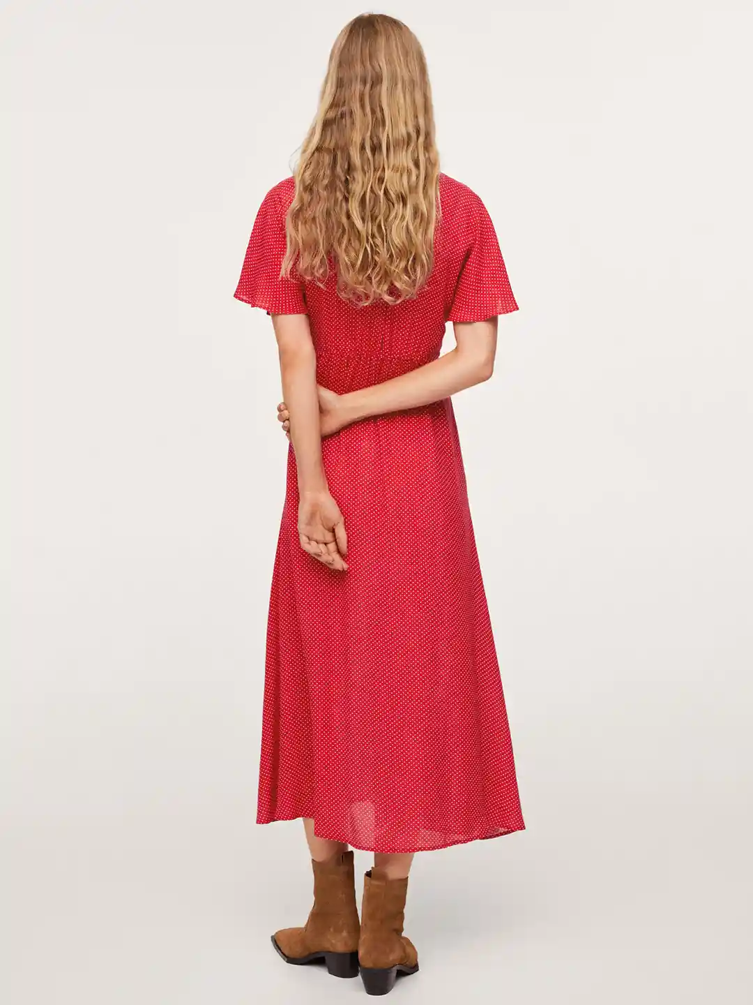 Buy MANGO Red White Polka Dot Print Smocked Detail A-Line Midi