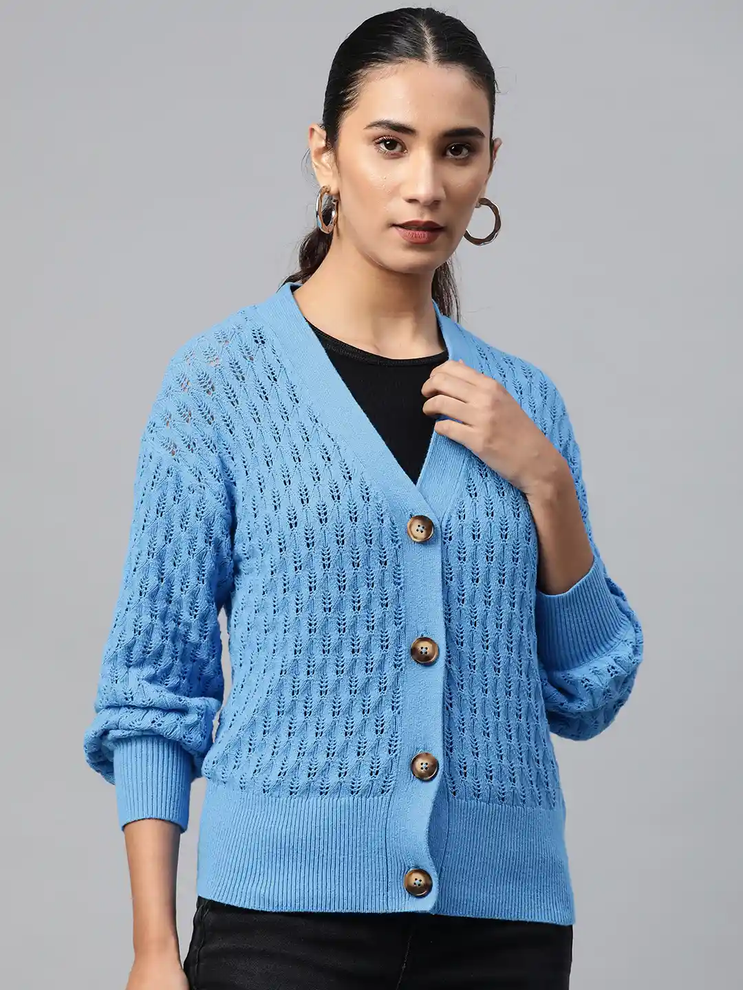 Buy Marks Spencer Women Blue Open Knit Cardigan Sweaters for