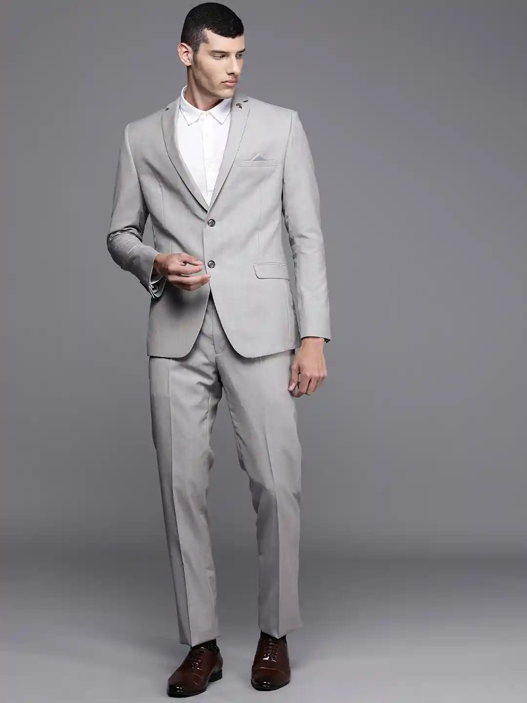 Buy Theme Men Light Grey Solid Slim Fit Piece Suit Suits for