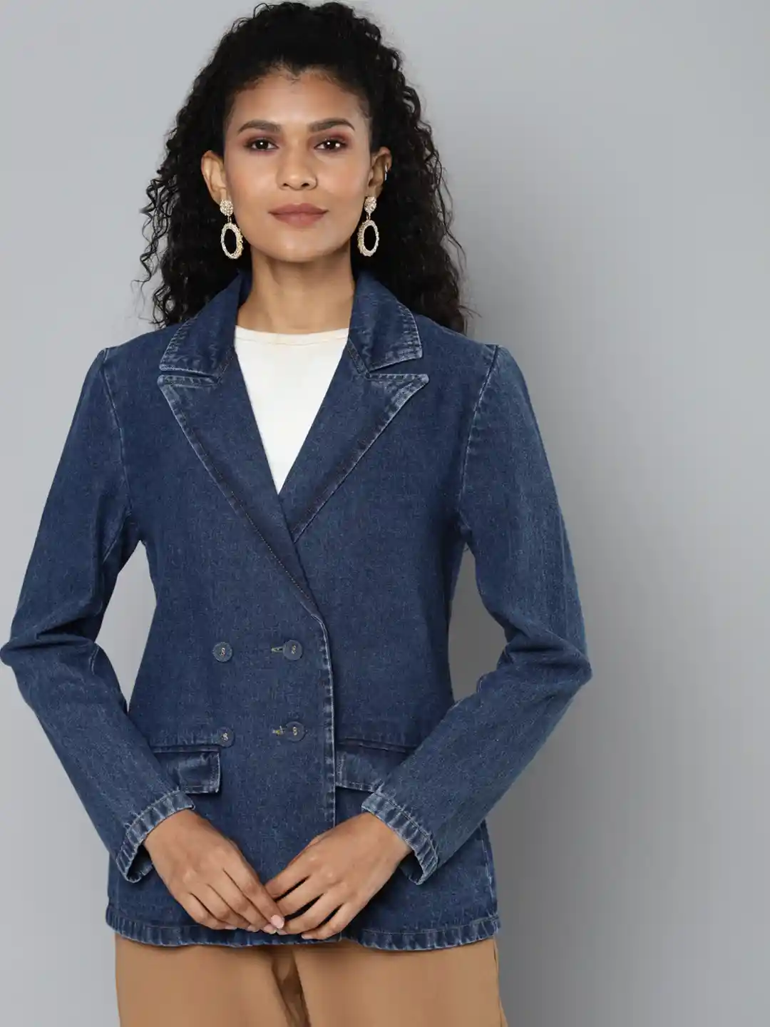 Buy SASSAFRAS Women Blue Denim Classic Blazer Blazers for Women