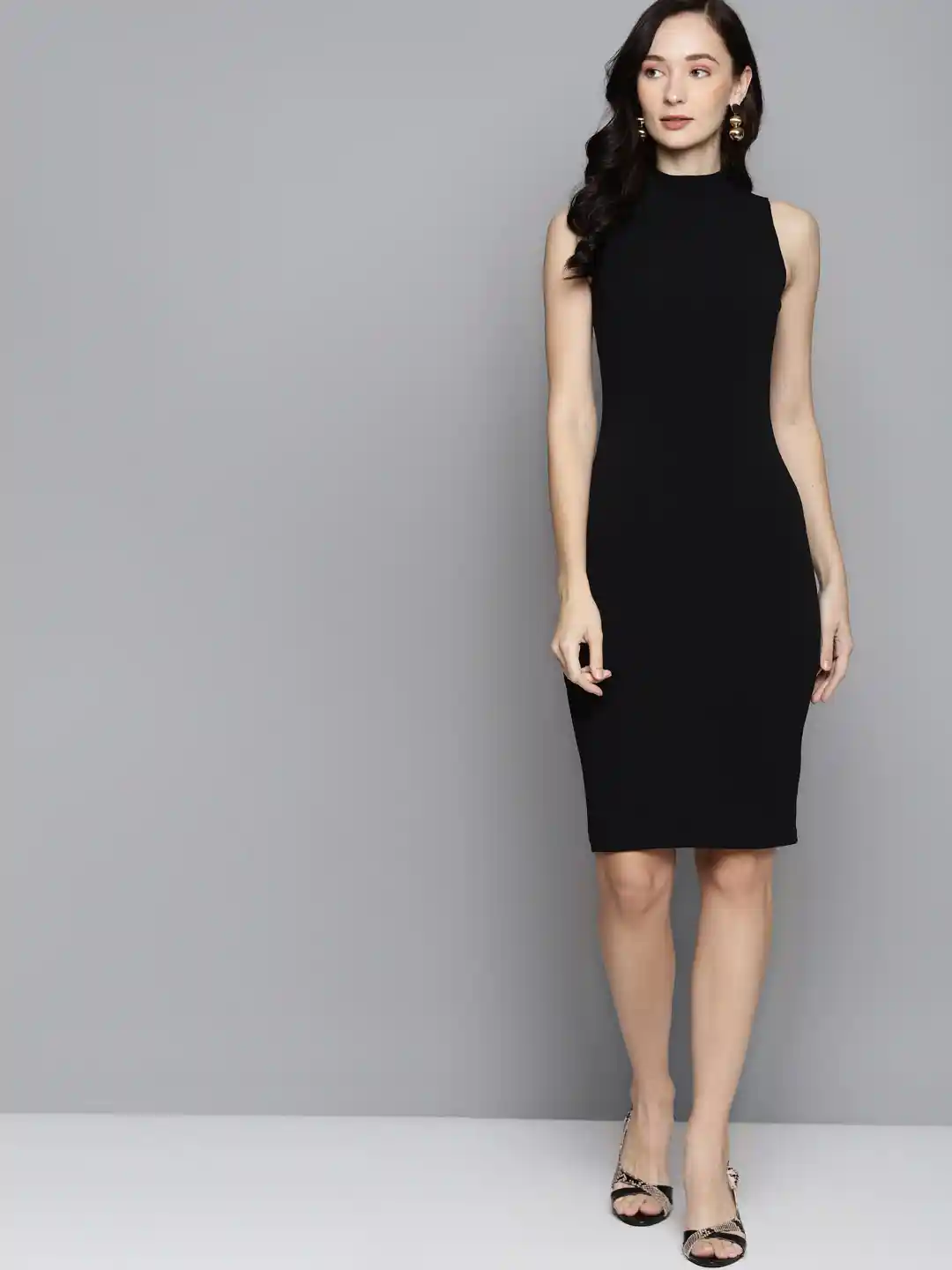 Buy SASSAFRAS Black High Neck Sleeveless Bodycon Dresses for