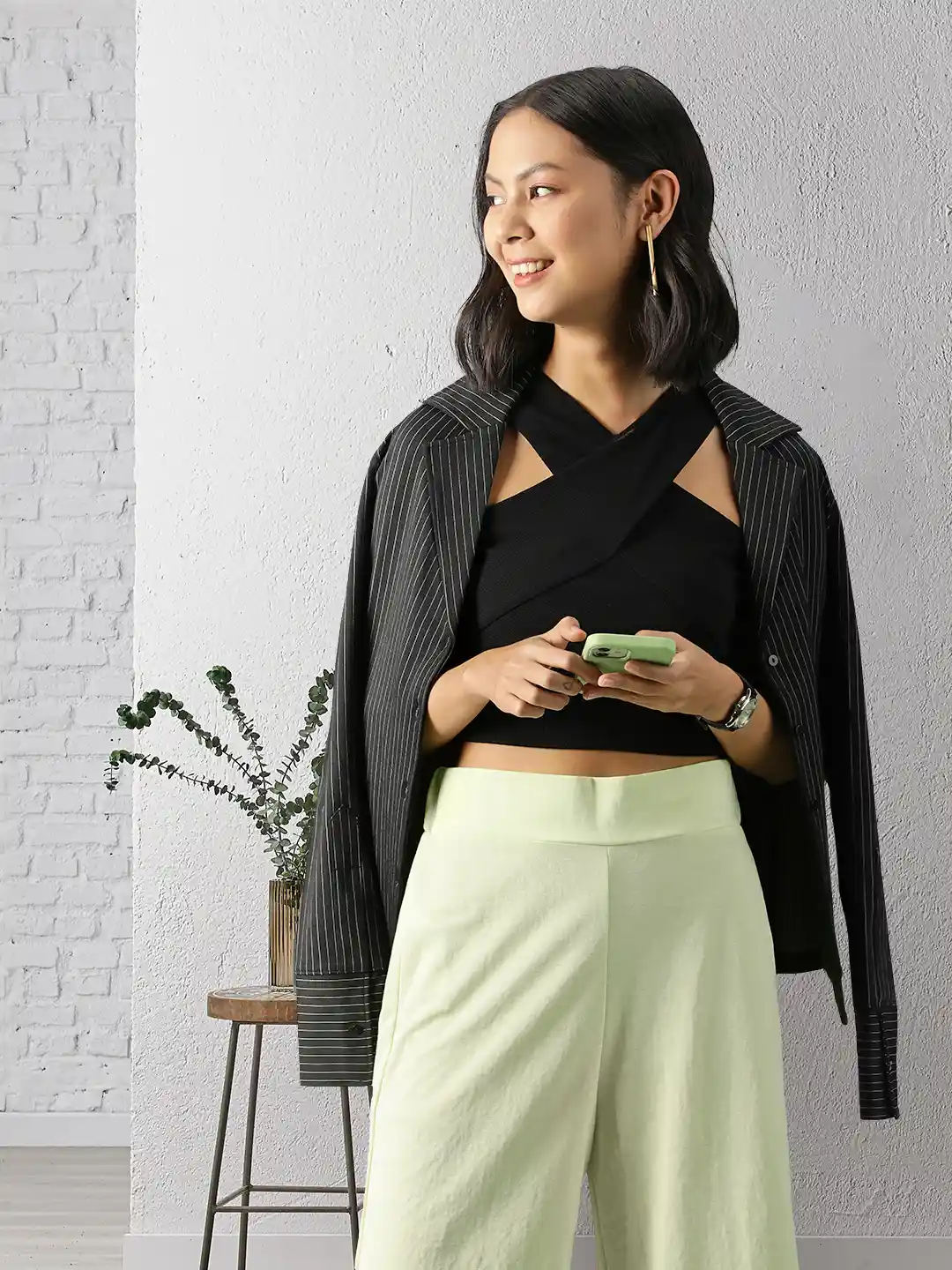 Buy SASSAFRAS Black Halter Neck Fitted Crop Top Tops for Women