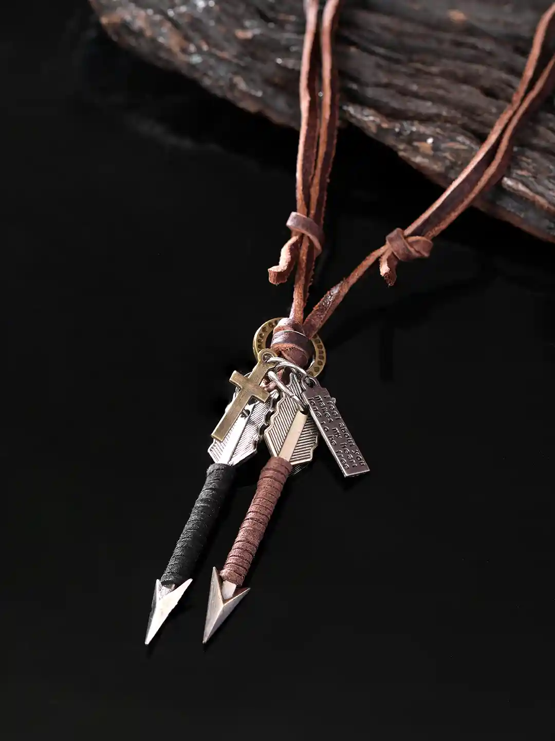 Buy Roadster Men Brown Gold-Toned Tribal Roadster Arrow Pendant