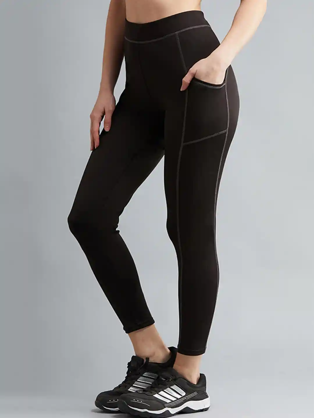 Blinkin Women Black Charcoal Grey Solid High-Rise Gym Tights