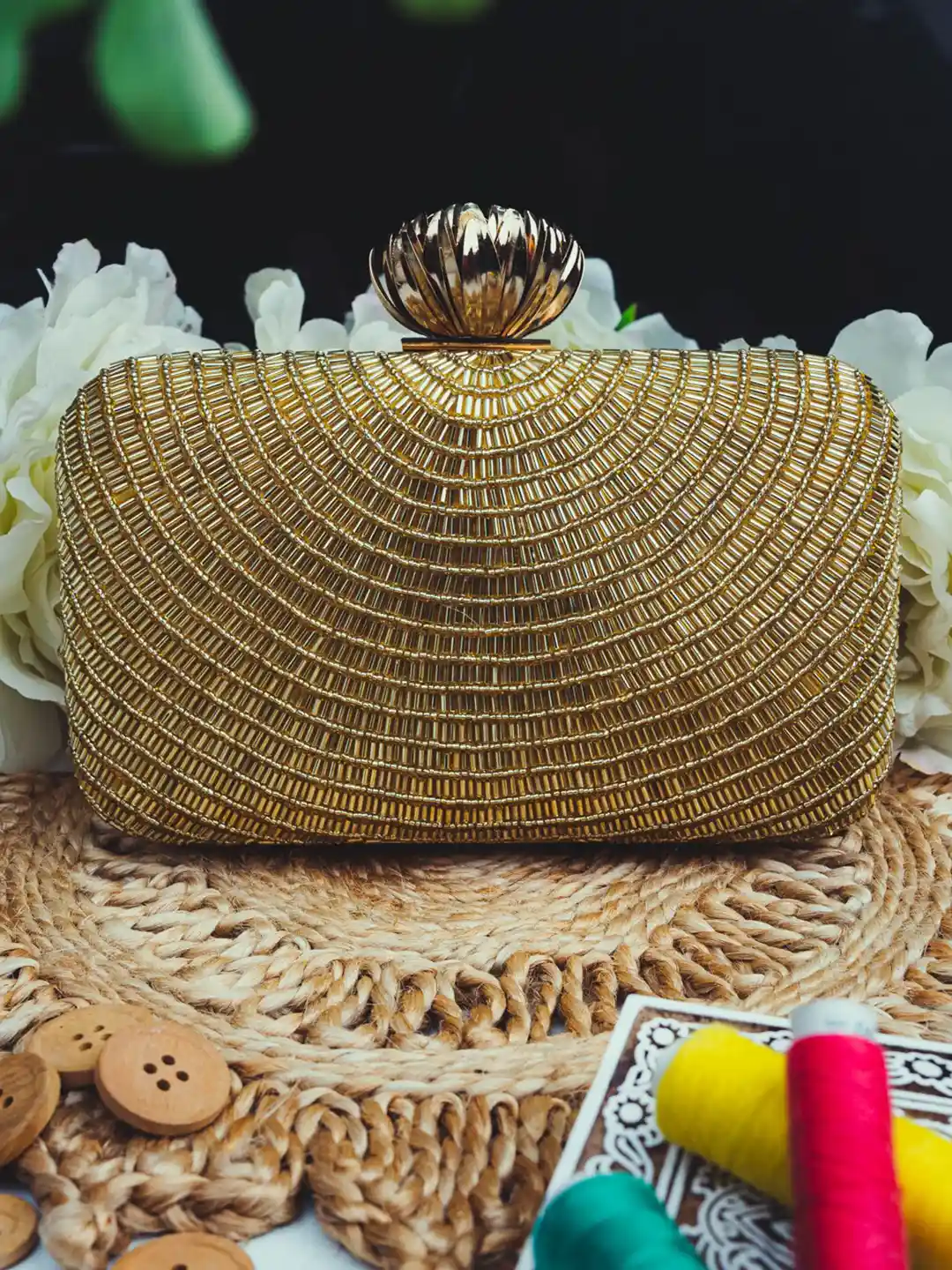 Buy NR By Nidhi Rathi Women Gold-Toned Hand Embellished Box Clutch