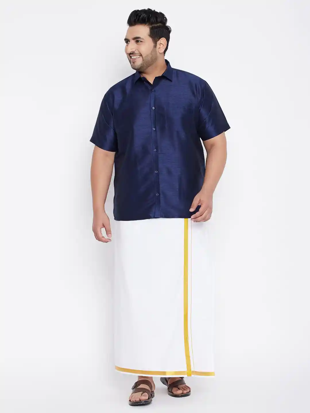 Buy VASTRAMAY Men Navy Blue White Shirt with Dhoti Clothing
