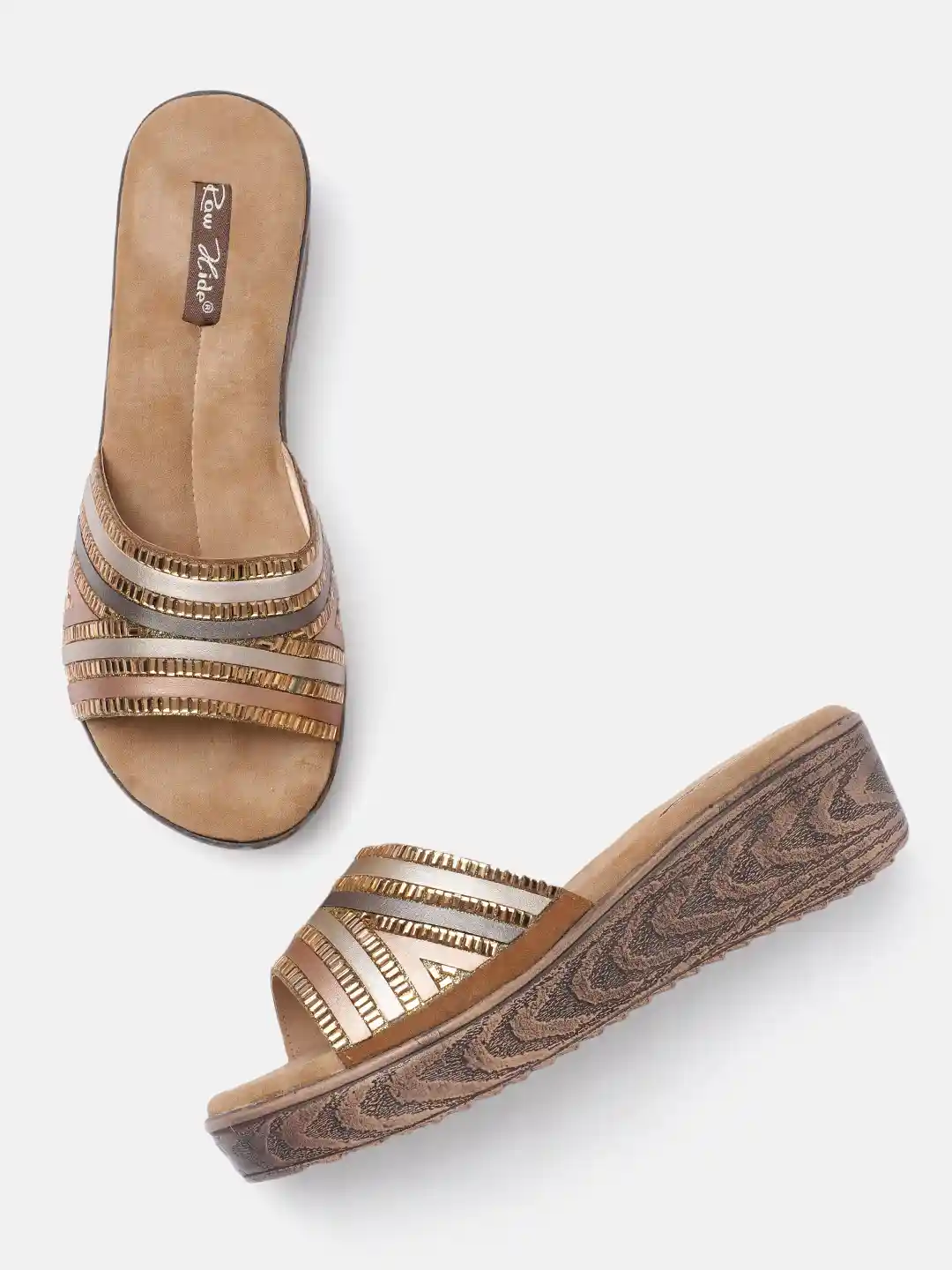 Buy Raw Hide Women Brown Gold-Toned Solid Casual Regular Ankle