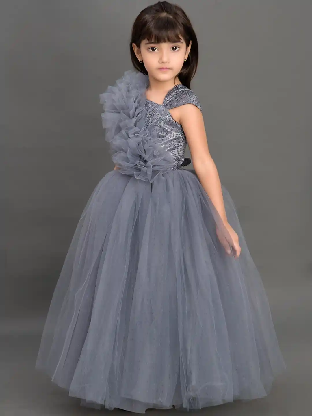 Buy Pink Chick Girls Grey Net Maxi Dress - Dresses for Girls