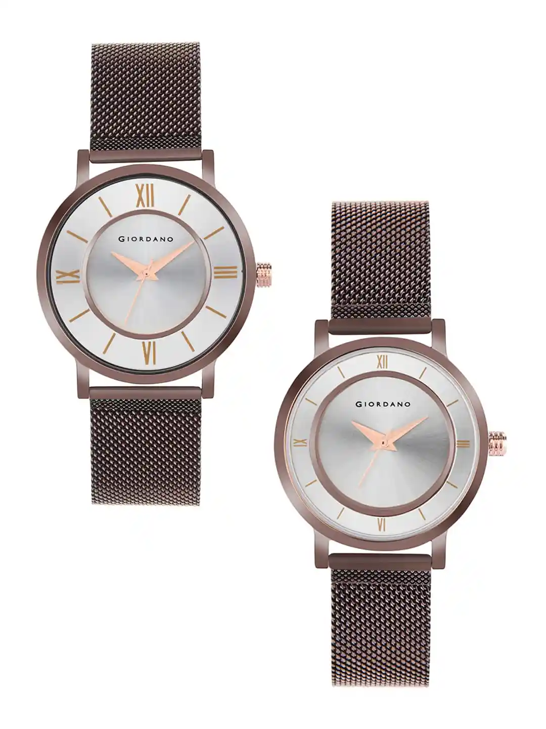 Buy GIORDANO Unisex Silver Brown Couple Watch Gift Set GD-1172 - Main Image
