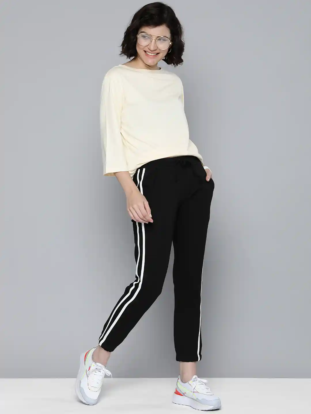 Buy Harvard Women Black Side Striped Joggers Track Pants for