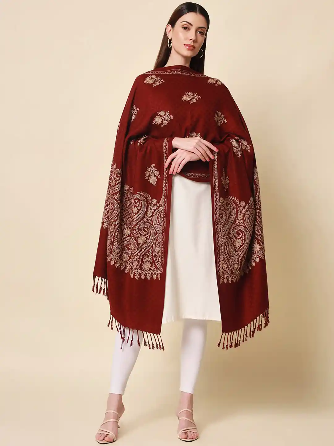 Buy Pashmoda Women Wine Aari Embroidered Shawl Shawl for Women