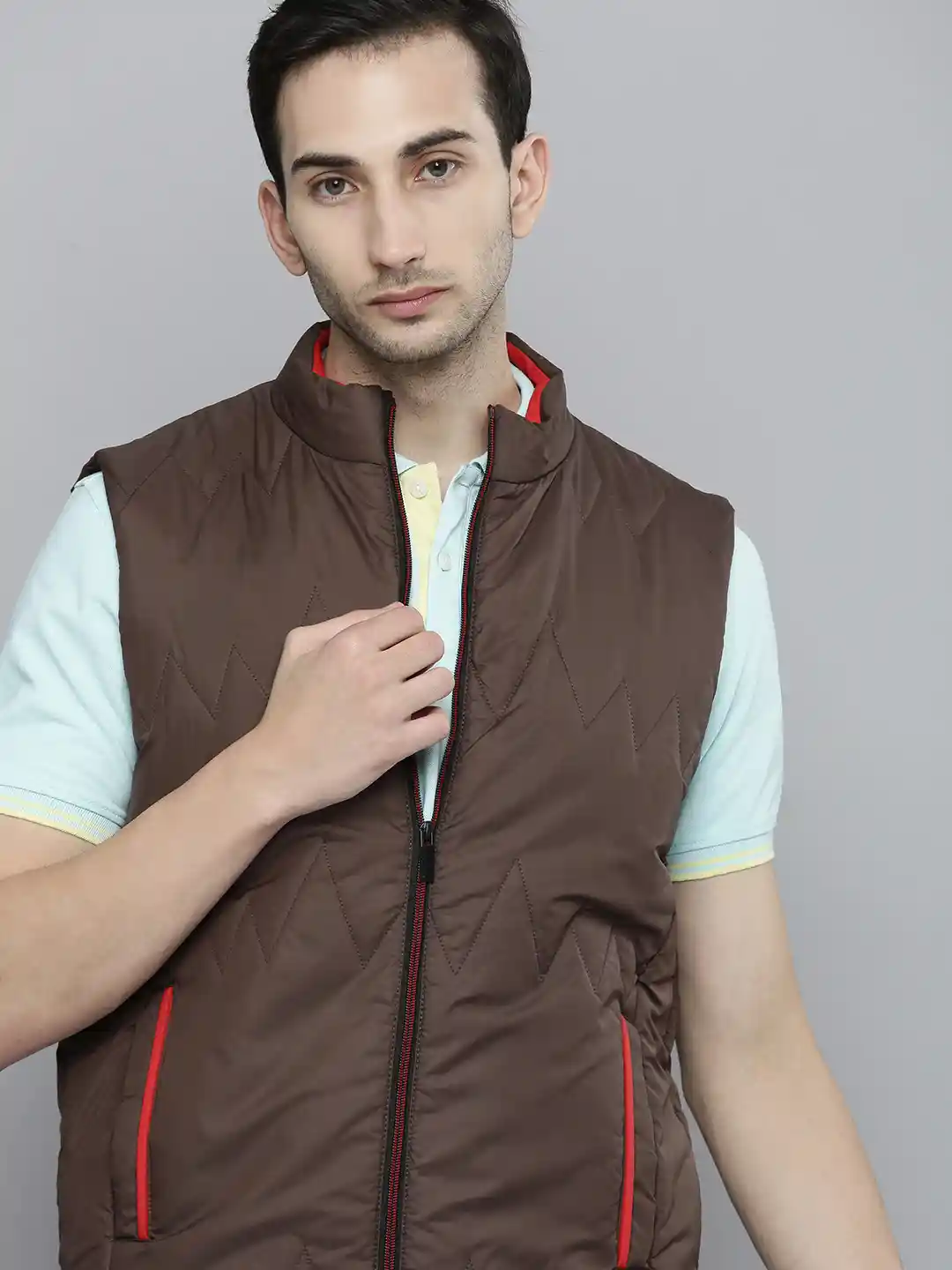 Buy Fort Collins Men Brown Solid Sleeveless Bomber Jacket