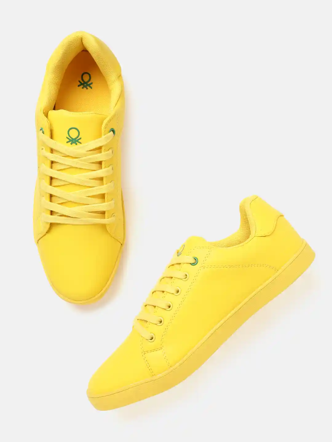 Benetton Mustard Color Sneakers Textured Lace-Up Low-Top Sneakers
